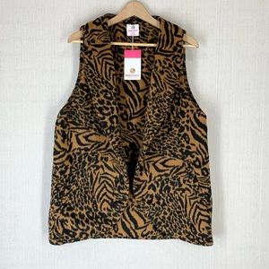 Marley Lilly~NWT~Women's Open Front Wool Blend Leopard/Animal Print Vest~Sz L/XL